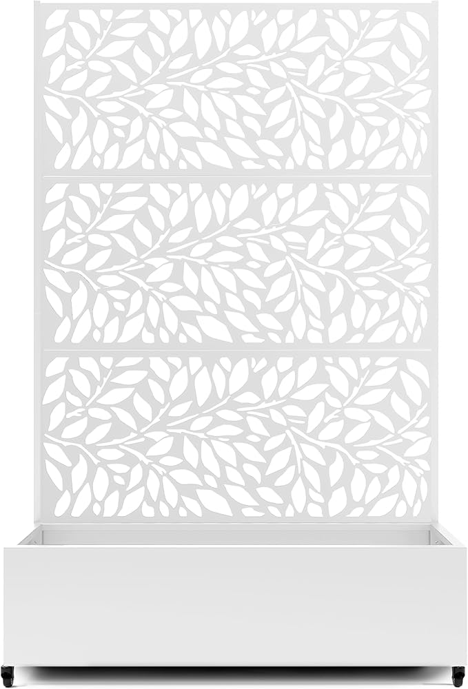 Raised Garden Bed with Trellis and Wheels,73"x47"x16" Metal Raised Garden Bed,White Flowing Leaf-2 Metal Planter with Climbing Trellis for Vines & Vegetables