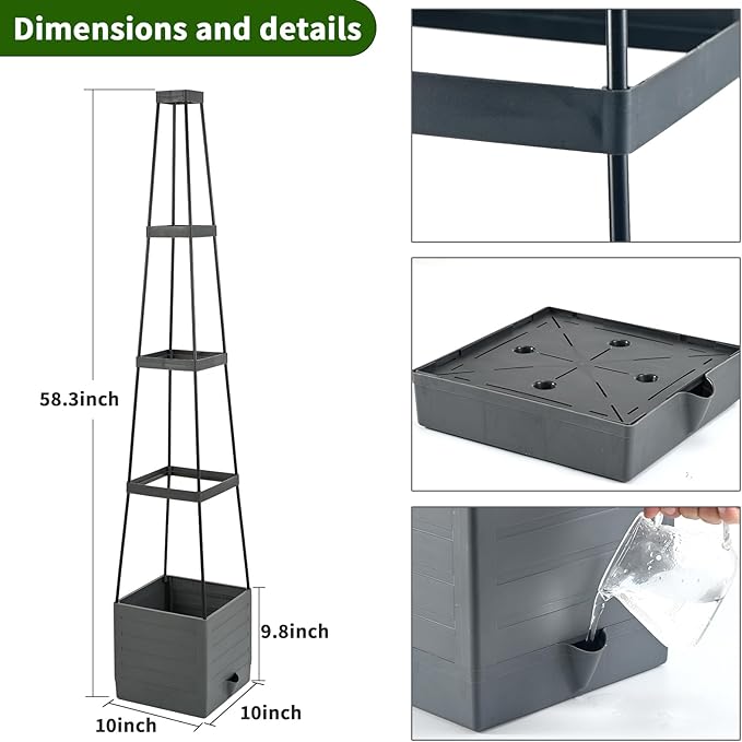 2 Pack Raised Garden Bed, Planter Boxes with Trellis 58.3'' Tomato Planters for Climbing Vine Vegetables Flowers Plants Self Watering Tomatoes Cage for Outdoor Patio Greenhouse