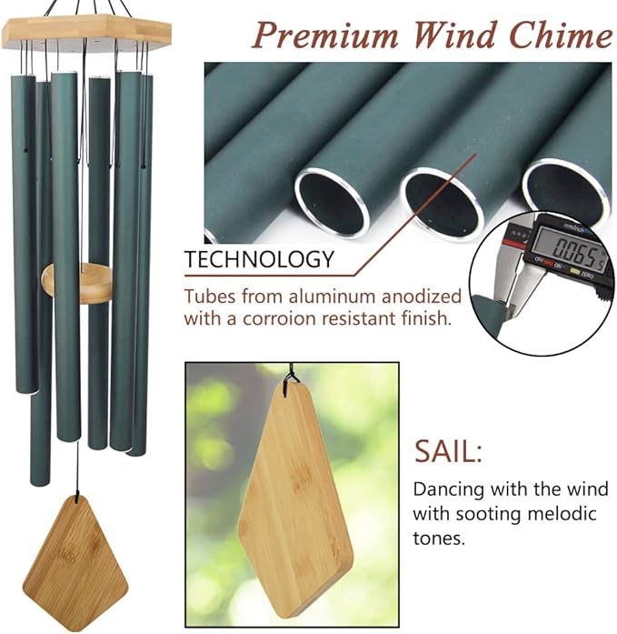Wind Chimes Outdoor Deep Tone, 36 Inches Large WindChimes Outdoor Sympathy Windchime for Mom/Housewarming/Christmas, Garden Chimes for Outside Decoration. Green