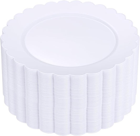 SUT 72-Pack 10.25 Inch White Heavy Duty Plastic Dinner Plates, Disposable Plates, Scallop Plates for Parties, Events, and Occasions