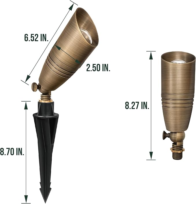 GKOLED Brass LED Outdoor Landscape Spotlights, 12V Low Voltage Spot Light, Waterproof Landscape Lights, Uplighting for Garden, Yard, Antique Bronze Accent Lighting Fixture with MR16 Bulb, 12 Pack