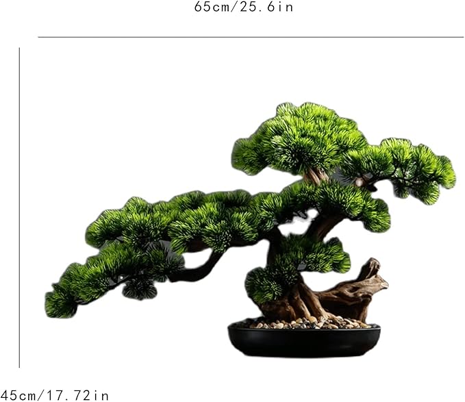 Artificial Bonsai Tree 17 Inches Artificial Bonsai Pine Tree，Realistic Fake Plant Decoration, Potted Artificial House Plants, for Desktop Display