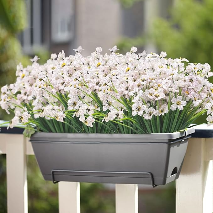 20 Bundles Artificial Flowers, Outdoor Indoor UV Resistant Fake Flowers No Fade Faux Plastic Plants Garden Porch Window Box Decoration