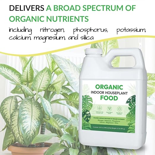 Organic Indoor Houseplant Food - Use on All Live Indoor Plants, Orchids, and Succulents | Concentrated Liquid Fertilizer Alternative (32oz, Mixes to 32 Gallons)