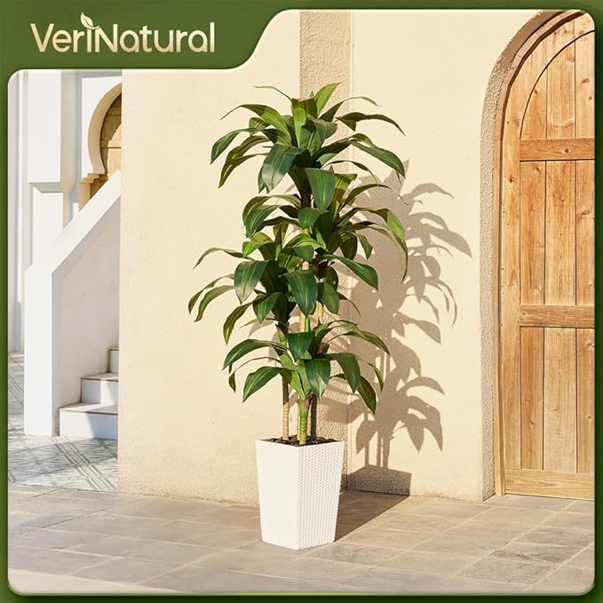 6FT Artificial Dracaena Tree - UV Resistant Faux Tropical Plant, Potted Fake Tree with Taper Planter & Pebbles - Indoor Outdoor Greenery for Home, Porch, Living Room, Bedroom Decor, VN127