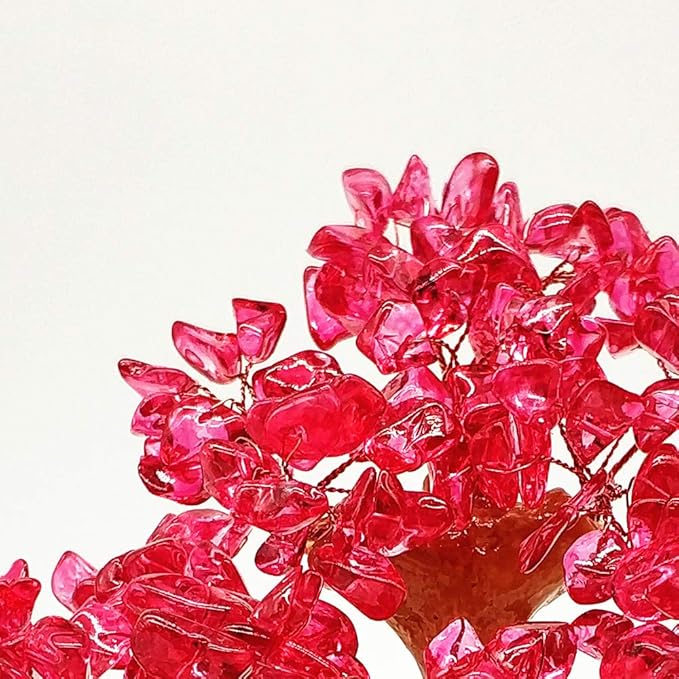Feng Shui Quartz Crystal Money Tree Bonsai Style Decoration for Luck and Wealth (Red)