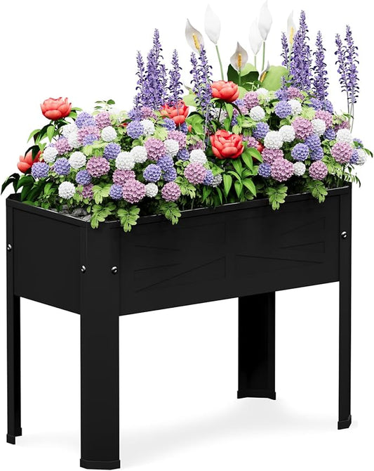 Raised Garden Bed with Detachable Tall Legs Elevated Metal Planter Box for Growing Fresh Herbs Vegetables Flowers Succulents&Other Plants for Outdoor Backyard Patio Deck Balcony Black
