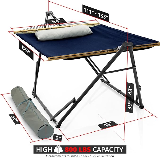 Tranquillo Unity Adjustable Hammock Stand, 800 lbs Capacity Steel Double Hammock Stand for 2 Persons, Premium Pre-Assembled Stand for Indoor Outdoor, Navy