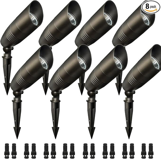 8-Pack Landscape Spot Lights Outdoor, 2700K-5000K Adjustable, 7W 580LM, IP65 Waterproof, CRI 90+, 12V Low Voltage Landscape Lighting for Garden, Yard, Bronze, ETL Listed