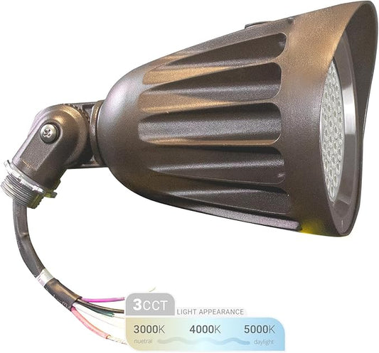 NuWatt 25W Bronze Bullet Spot Light Outdoor LED Landscape Floodlights, 3500 Lumens Bright Outdoor Light for Yard, 3000K/4000K/5000K Selectable, 1/2" Knuckle Mount, 120-277V Waterproof Flag Pole Lights