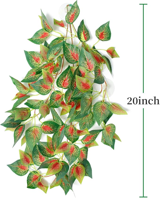 Aquarium Decorations Plants Artificial Fake Plastic Water Grass Plants for Fish Tank Aquarium Decor Artificial Hanging Plants (Red Inside Leaves, 20INCH)