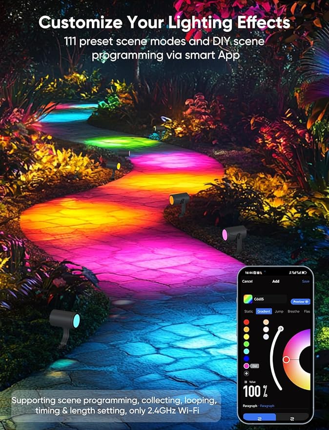 APPECK Smart Outdoor Spot Lights 24W, RGBCW Color Changing Landscape Lights 4 Pack, IP65 Waterproof Low Voltage Landscape Lighting, App/Voice/Remote Control, for Garden Yard Pathway Holiday Decor