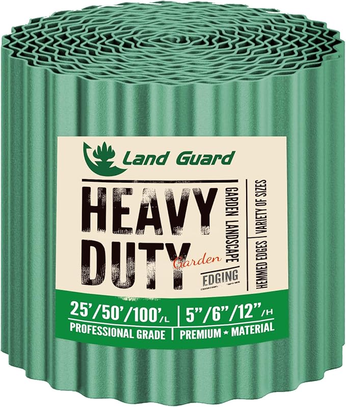 Land Guard Corrugated Metal Garden Edging, 12"×50Ft Steel Landscape Edging, Corrugated Metal Yard Edging Borders, Steel Edging for Landscaping, Garden Fence, Lawn, Flower Bed (Olive-Green)