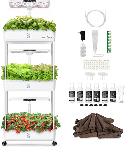 Ahopegarden Indoor Garden Hydroponics Growing System Kit: 66 Pods Plant Herb Garden Germination Kit with LED Grow Light, 30L Large Capacity Kitchen Hydroponics Planter Grower for Vegetable Fruit