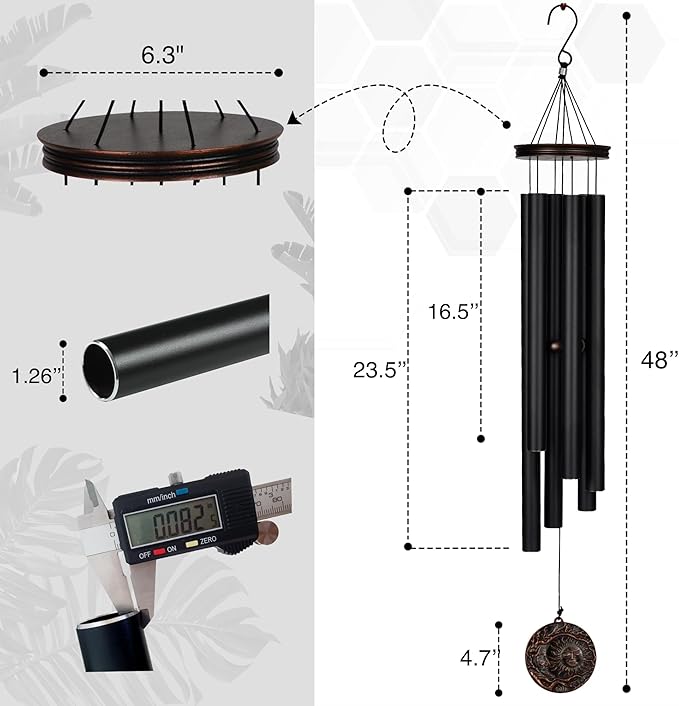 Vanquer Large Wind Chimes for Outside Deep Tone - 46'' Wind Chimes Outdoor Clearance, Memorial Windchimes, Sympathy Gift, Outdoor Décor, Patio, Home Décor, Vintage Black (46" Sun and Moon)