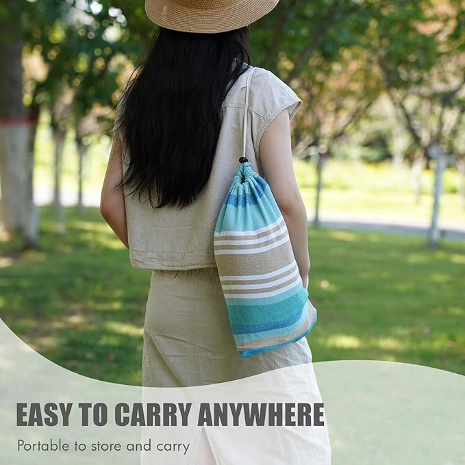 Brazilian Hammock with Tree Straps - Canvas Hammocks Portable Hammock with Carry Bag for Backyard, Porch, Outdoor and Indoor Use Blue & Green