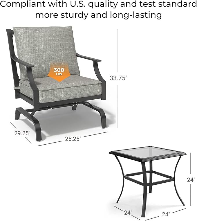 Grand patio Rocking Chairs Patio Chairs Bistro Sets Conversation Chair Set Indoor Outdoor Chat Set Motion Chair A Comfortable Shake of 5-10° Unique Design Patio Set with Grey Cushions 3-Piece