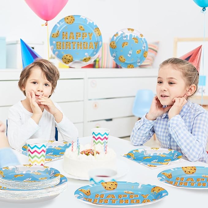 Grencian 96Pcs Milk and Cookies Party Supplies Chocolate Chip Cookies Plates and Napkins Sets Sweet One Birthday Decorations for Boys Baby Shower Milk and Cookies 1st Birthday Party Favor Serves 24