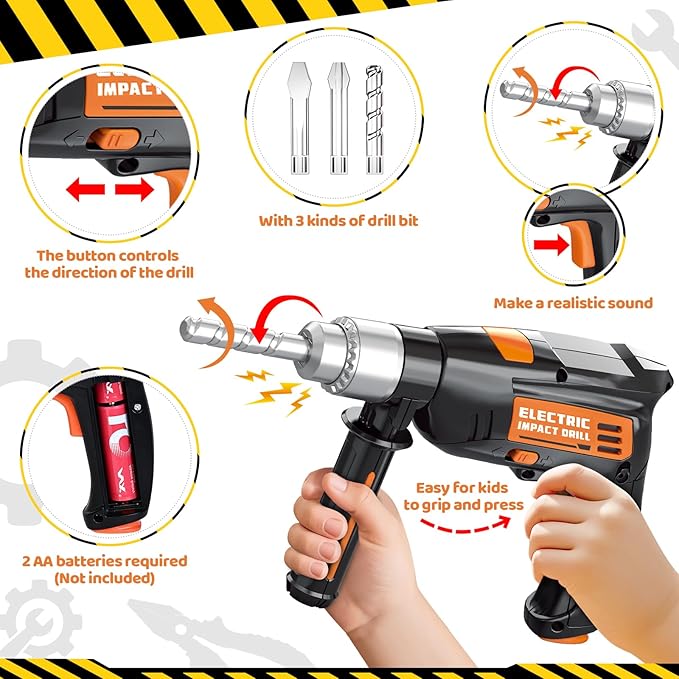 OCHIDO Kids Tool Set with Tool Box & Electronic Toy Drill, 41PCS Toddler Tool Set Kids Construction Toys for Ages 3,4,5,6,7,8, Kid Tools Boy Toys for Boys Christmas Birthday Gifts