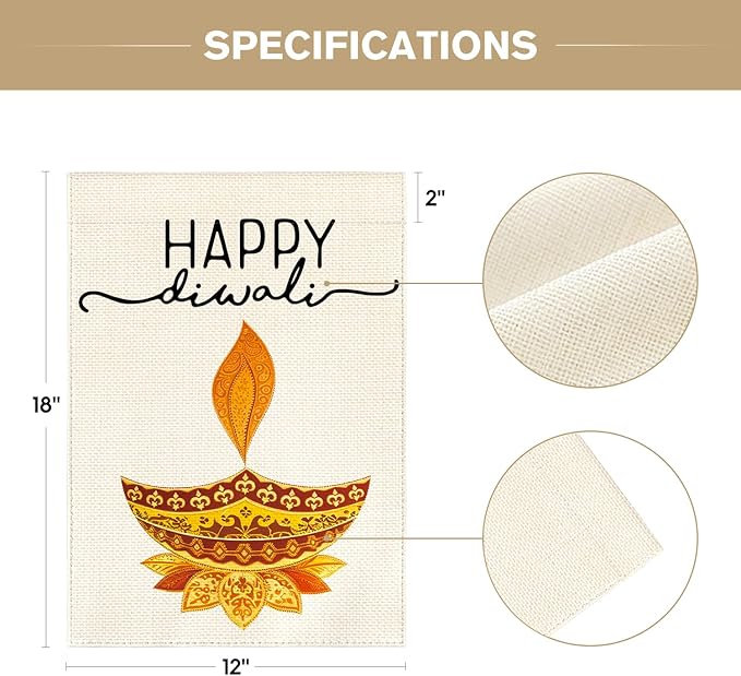 AVOIN colorlife Happy Diwali Garden Flag Vertical Double Sided, Oil Lamp Lotus Yard Outdoor Decoration 12 x 18 Inch
