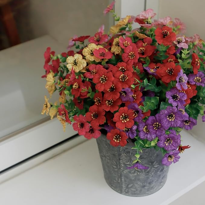 Artificial Flowers for Outdoors, 10 Bundles UV Resistant Artificial Outdoor Flowers, Not-Fading Silk Faux Flowers for Outdoor Planters for Home Garden Porch Decor, Mixedcolor