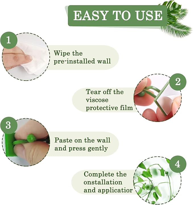 Tmofs 100Pcs Plant Climbing Wall Fixture Clips,Plant Fixer Invisible Wall Vines Fixing Clips Self-Adhesive Clips Plant Vine Traction for Indoor Outdoor Decoration and Cable Wire Fixing (Green)