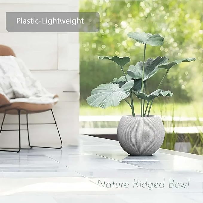 11.8 H x 14.5" Dia (10" Pot Opening) Plastic Beige Round Planters for Outdoor Plants, Resin Flower Pot for Indoor and Outdoor Plants, Plant Pot with Drainage Holes and Plug for Home Patio Garden