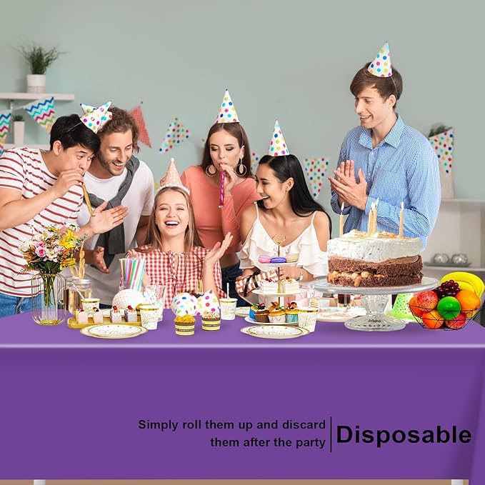 3 Pack Purple Tablecloth, Rectangular Plastic Table Cloths for Parties Disposable, 54x108 in Waterproof Tablecloth for Birthday Party Baby Shower Picnic Valentines