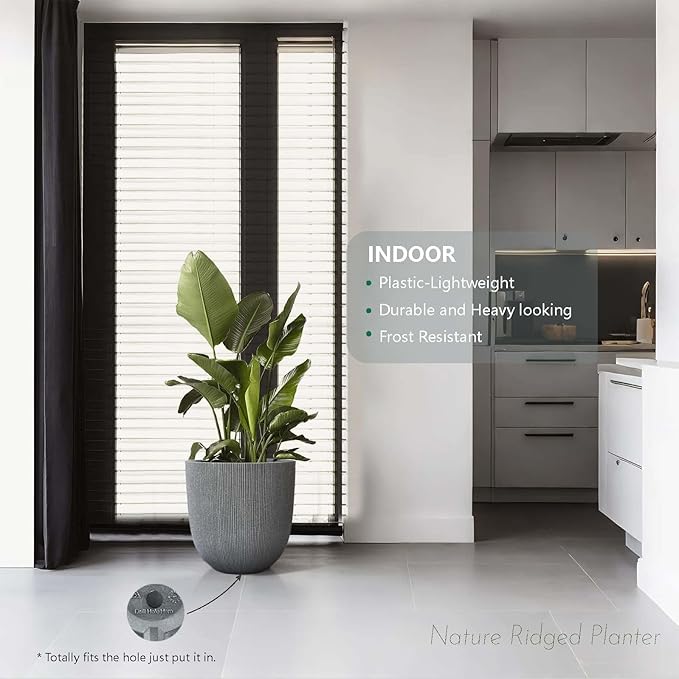 12.4" Tall Round Plastic Planter for Indoor Outdoor Plants, Large Indoor Outdoor Plant Pots with Drainage Hole and Plug, Flower Pots for Plants, Modern Decorative Planter Pots for Home Garden Patio