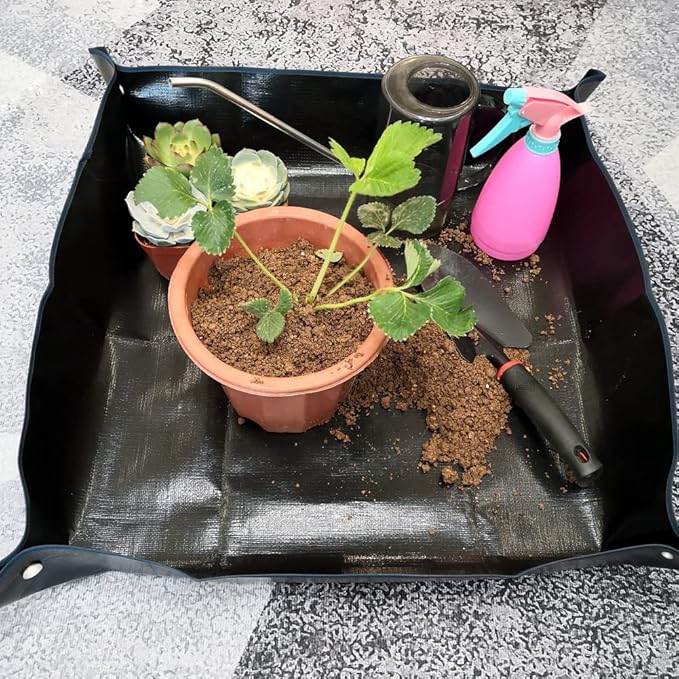 Waterproof Plant Repotting Mat Indoor Gardening Mat, Foldable Indoor Plants Succulent Potting Mat Indoor Plant Mat Portable Garden Mat-26.8" x 26.8" (Black)