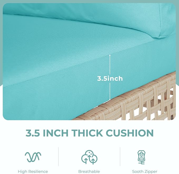 Grand patio 7-Piece Wicker Patio Furniture Set, Boho Outdoor Conversation Set Sectional Sofa with Water Resistant Thick Cushions and Coffee Table, Blue