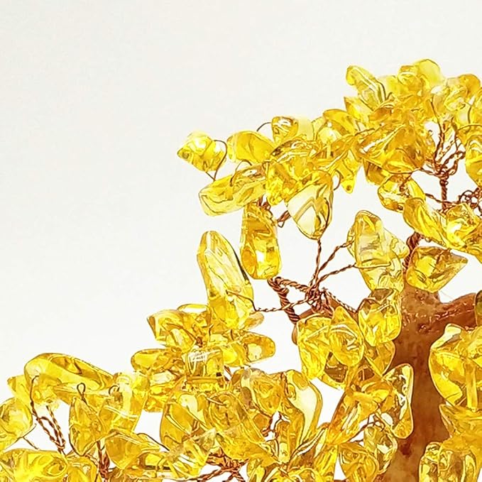 Feng Shui Quartz Crystal Money Tree Bonsai Style Decoration for Luck and Wealth (Yellow)