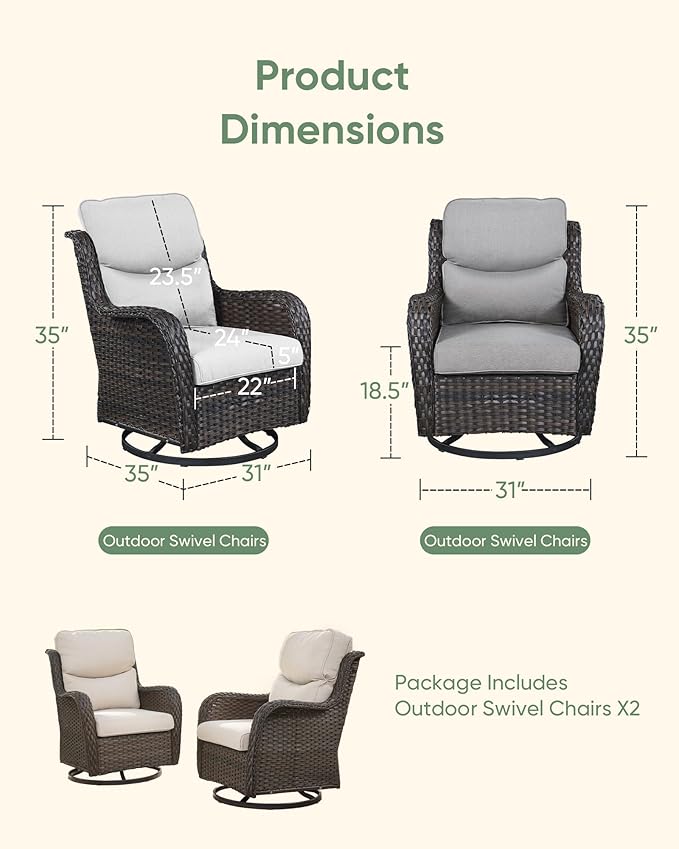 HUMMUH High Back Outdoor Swivel Rocker Patio Chairs Set of 2 with 5-Inch Thick Cushions, All-Weather Wicker Patio Furniture for Porch,Poolside, Deck, and Yard