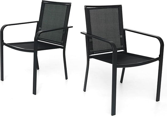 Patio Dining Chairs Set of 2 with Textilene mesh Fabric, Outdoor Space Saving Lawn Chairs for Porch Garden Backyard Poolside Sling Chairs,Black