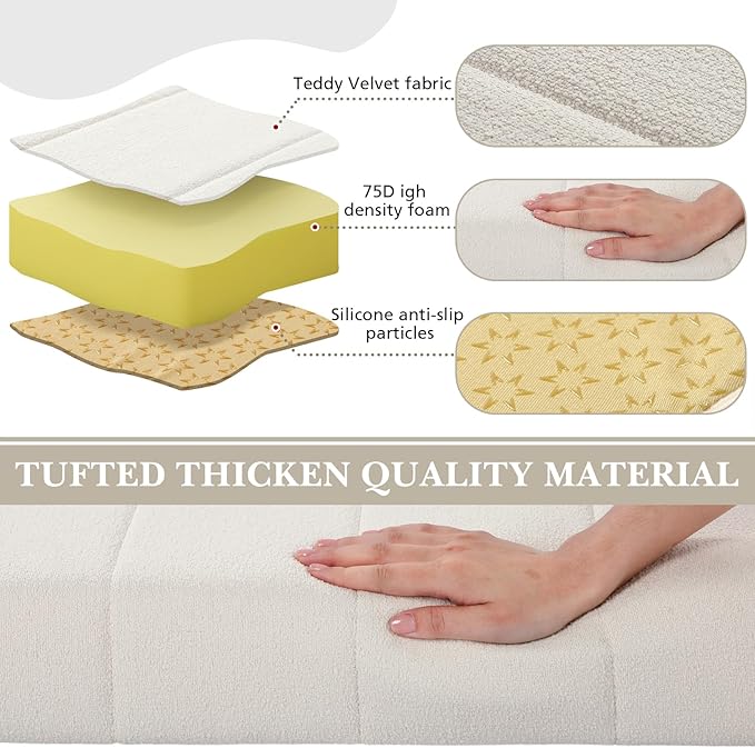 Wenqik Bench Cushion 40x20x4 Inch for Indoor Outdoor Furniture Tufted Thicken Bay Window Seat Cushion Non Slip Waterproof Dining Piano Bench Pad Pillow Anti Cat Scratch for Patio Porch Swing, Beige