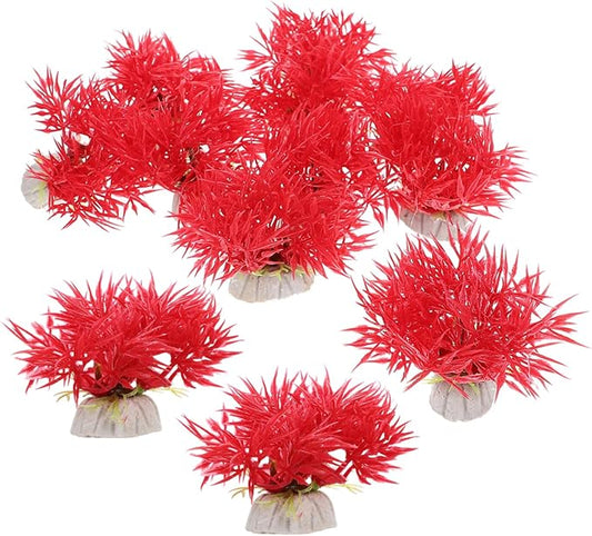 10pcs Aquarium Decoration Underwater Plant Model Fish Tank Aquatic Plants Desk Top Decor Simulation Aquatic Plant Table Top Decor Plastic Red Fish Tank Supplies Small
