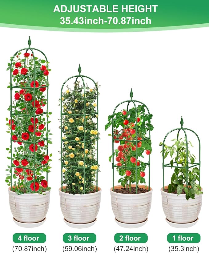 Garden Trellis for Climbing Plants Outdoor & Indoor - 2 Pack 6Ft Tall Rustproof Plant Support Cage for Vines, Flowers, Vegetables, Roses | Heavy-Duty, Adjustable & Decorative