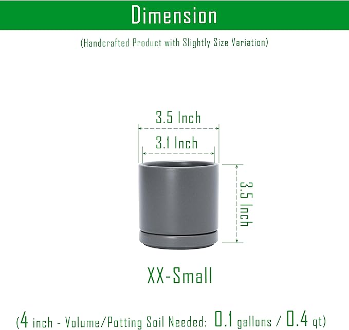 D'vine Dev 3.5 Inch Ceramic Planter Pot with Drainage Hole and Saucer, Indoor Cylinder Round Planter Pot, Speckled Grey, 94-O-A-3