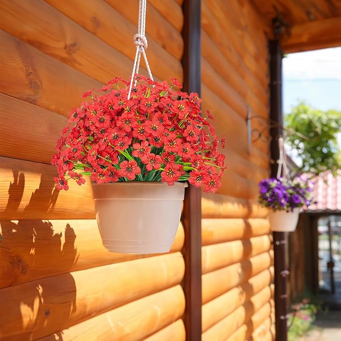 21 Bundles Outdoor Artificial Flowers UV Resistant Fake Silk Flowers No Fade Faux Plastic Plants Garden Porch Window Box Decoration(Red)