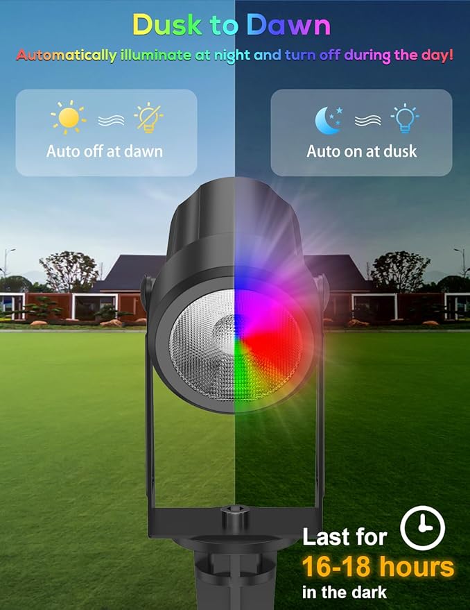 ZYAN Solar Spotlights Outdoor, Solar Landscape Lights with Remote Control, RGBW Colored Spot Lights for Yard, Garden, Lawn, Plant, Tree, Pool Areas, Auto On/Off, Dimmable & Waterproof (4 Pack)