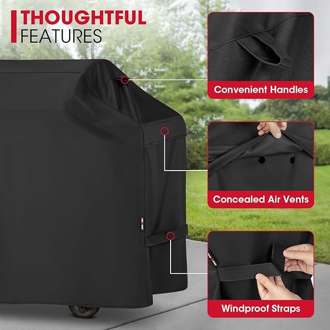Unicook Grill Cover 75 Inch for Outdoor Grill, Large BBQ Cover with Side Handles and Air Vents, Heavy Duty Waterproof Fade Resistant, Compatible with Weber Charbroil Nexgrill Kenmore BBQs, Black
