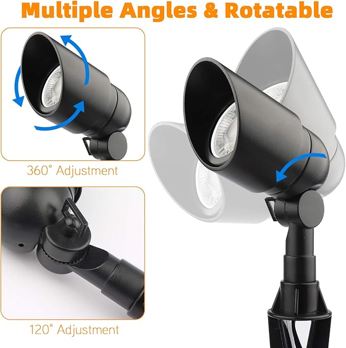 Landscape Lighting 12V 5W LED Landscape Spotlight Cast-Aluminum Waterproof Outdoor Low Voltage 450 Lumen Warm White for Garden, Lawn, Porch, Patio and Yard (2 Pack, Black)