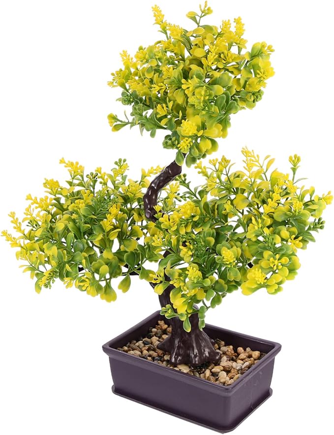 EXCEART Faux Bonsai Plastic Plant Yellow Artificial Desktop Decor