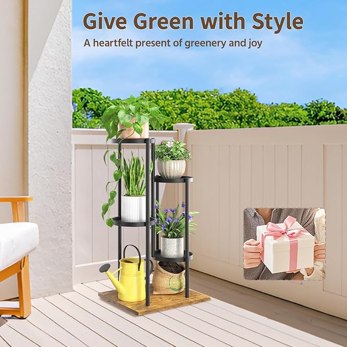 LASZOLA Black 4 Tier Plant Stand Indoor Heavy Duty Metal Planter Flower Holder Rack, Multi Modern Narrow Organizer, Floor Vertical Tower, Spiral Sturdy Decorate for House Bathroom Office Living Room