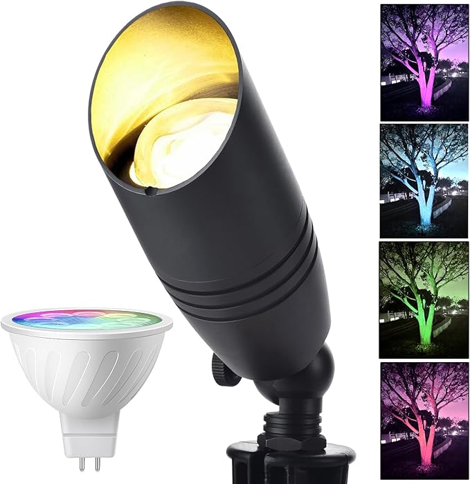 Color Changing Outdoor Landscape Lights, 12V RGB Low Voltage Landscape Lighting Kit with Remote Control, Smart Landscape Spotlights, Outdoor Uplights for Garden and Yard, ETL Listed