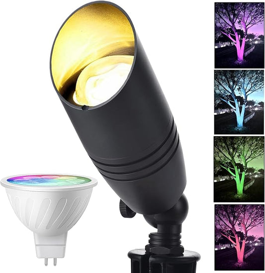Color Changing Outdoor Landscape Lights, 12V RGB Low Voltage Landscape Lighting Kit with Remote Control, Smart Landscape Spotlights, Outdoor Uplights for Garden and Yard, ETL Listed