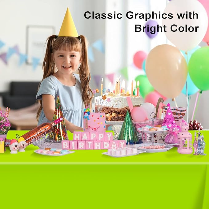 3 Pack Lime Green Christmas Tablecloth, Rectangular Plastic Table Cloths for Parties Disposable, 54x108 in Waterproof Tablecloth for Birthday Party Baby Shower Picnic Valentines