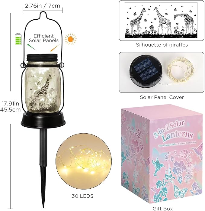 kyoryuger Giraffe Gifts for Women/Men Giraffe Lovers Solar Lantern Mom Birthday, Mothers Day, Solar Garden Decoration Outside for Yard, Patio,Backyard,Porch, Torches