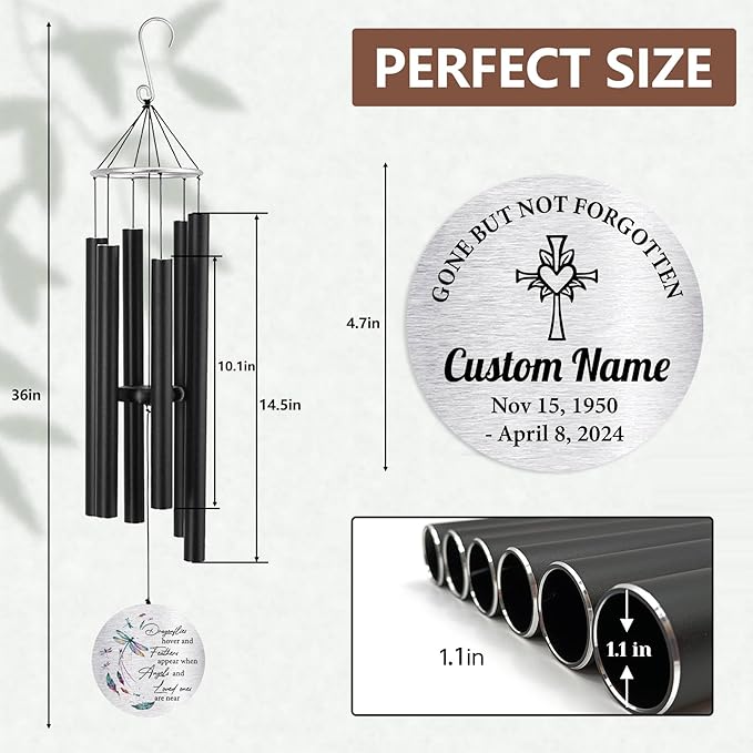 Pwesionalized Sympathy Wind Chimes 36 inch, Memorial Gift for Loss of Mom/Dad/Grandma/Loved one, 42inch Customized Bereavement Gift Idea for Condolences Funeral