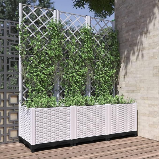 Garden Planter with Trellis, Trellis with Planter Box, Outdoor Raised Garden Bed for Climbing Plants, Raised Garden Bed Garden Planter Box, White 47.2"x15.7"x53.5" PP